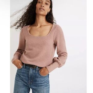 Madewell Ottoman Ribbed Squareneck Long Sleeve Top Blush Pink